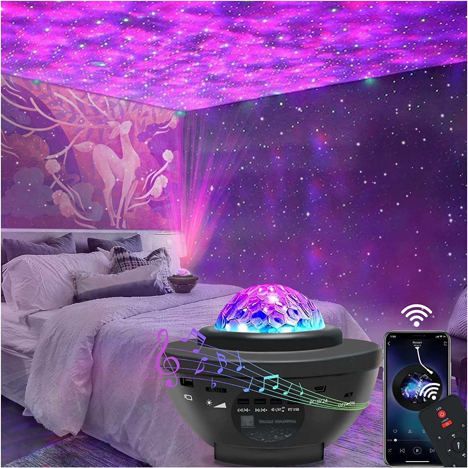 Star Projector Galaxy Light Projector with Remote & Bluetooth Speaker, Multiple Colors Dynamic Projections Night Light Projector for Kids Adults Bedroom, Space Lights for Bedroom Decor Aesthetic